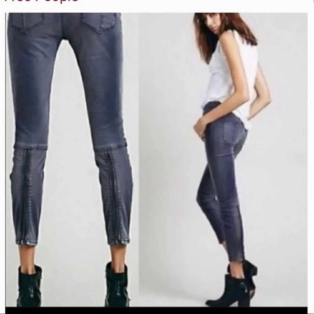 Free People Sueded Sateen Zipper Back Skinny Jeans size 25